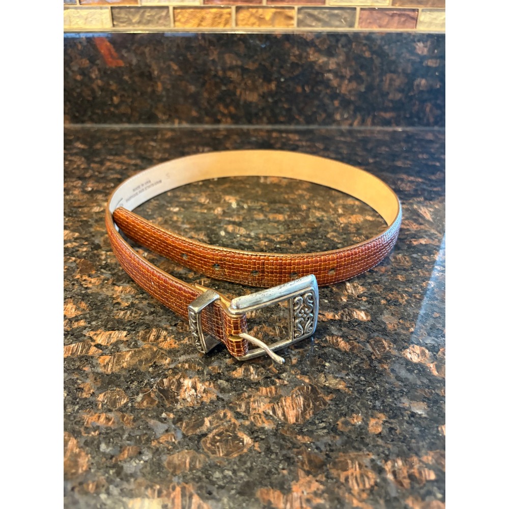 Talbots Leather Lizard Embossed Belt Women Small Brown Excellent Silver Buckle